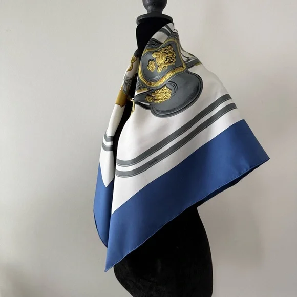 Hermès Brides de Gala Silk Scarf in Royal Blue White & Gold - Picture 8 of 14